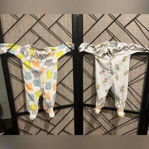 2/$10 Carter's Colorful Animal Print Monkeys & Owls Footies - 0-3 months